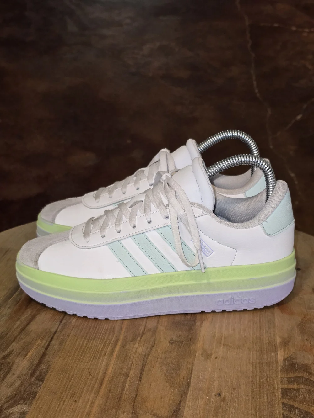 Adidas VL Court Bold Sneakers Cloud White Mint Violet 4.5Y EUC